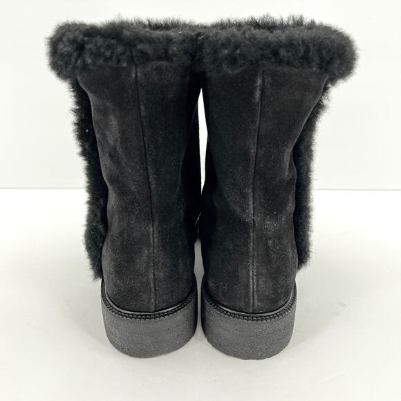 STAUD Shearling Boots Womens Black 9 Suede Flat Pull on Winter Short Round Toe - Picture 3 of 7